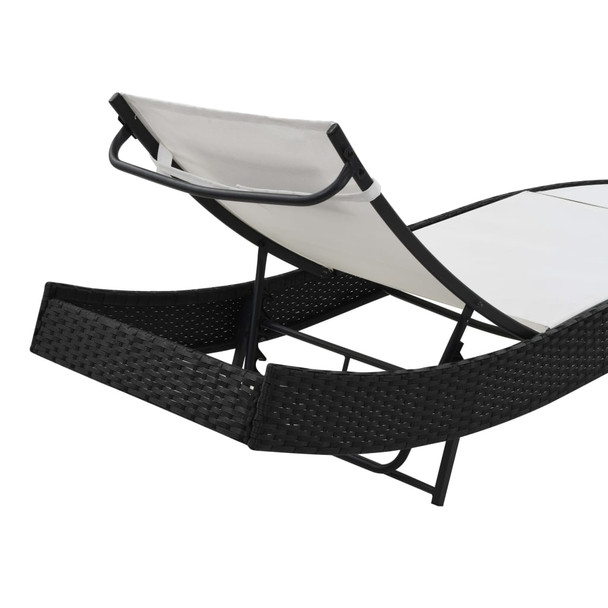 Ležaljke za sunčanje 2 kom sa stolom poliratan i tekstilen crne