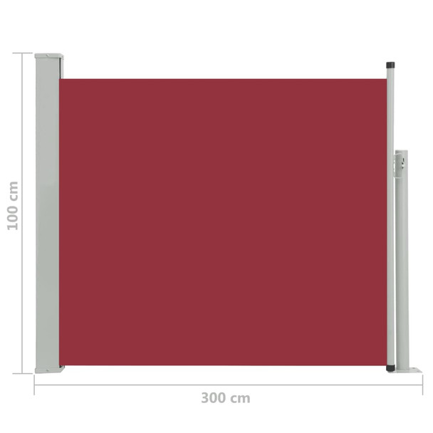 Uvlačiva bočna tenda za terasu 100 x 300 cm crvena