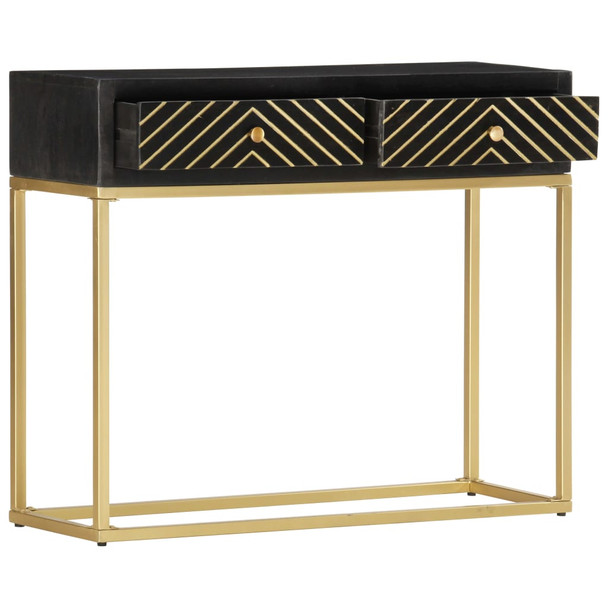 Konzolni stol crno-zlatni 90 x 30 x 75 cm masivno drvo manga