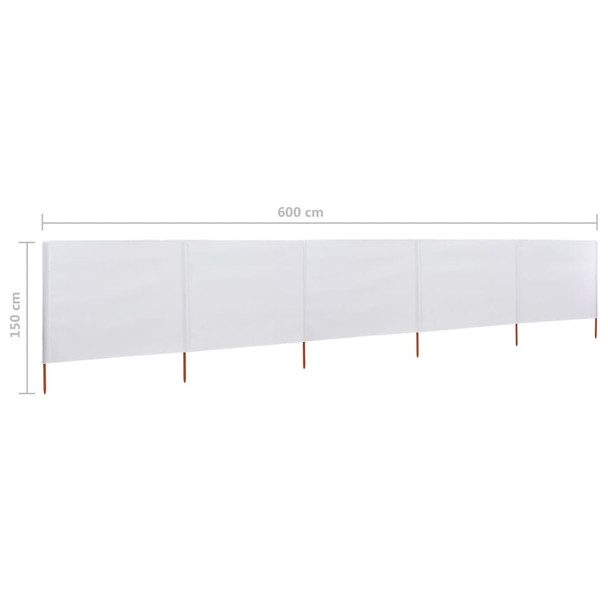 Vjetrobran s 5 panela od tkanine 600 x 120 cm pješčano bijeli