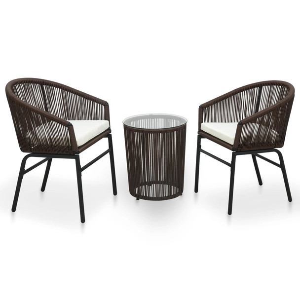 3-dijelni bistro set od PVC ratana s jastucima smeđi