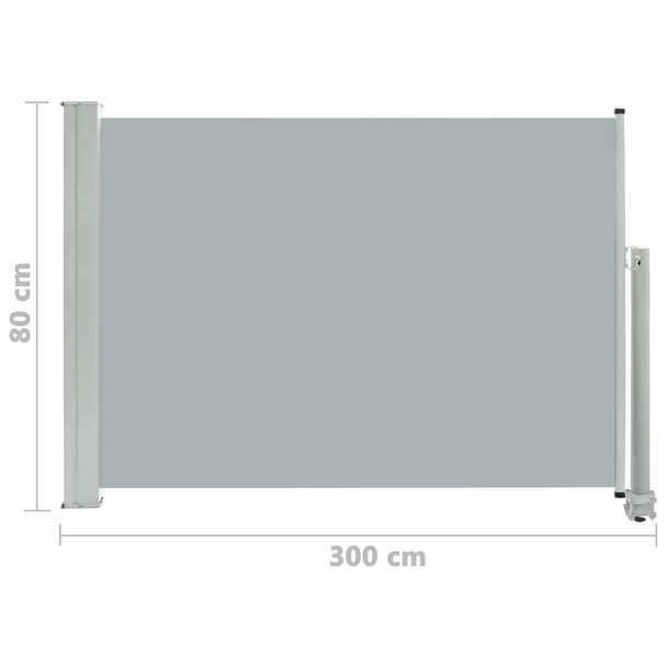 Uvlačiva bočna tenda za terasu 80 x 300 cm siva