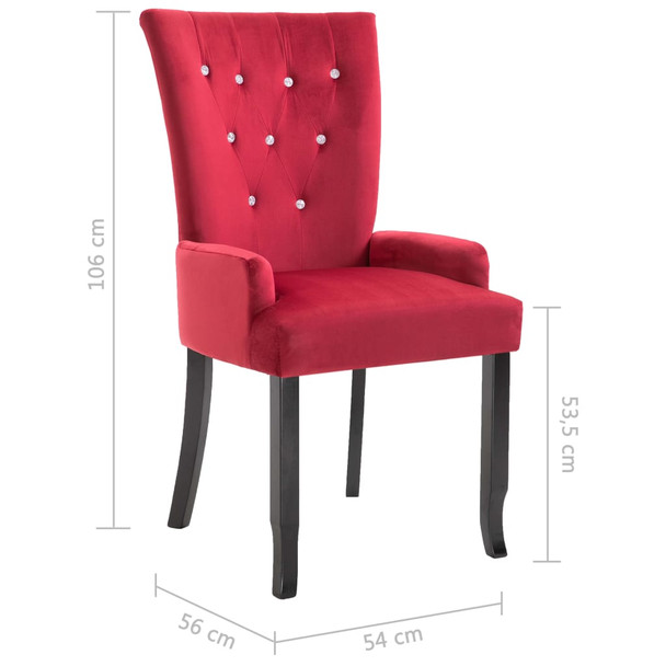 Blagovaonska stolica s naslonima za ruke 4 kom crvena baršun