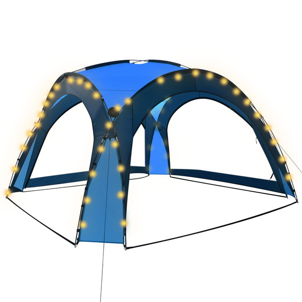 Šator za zabave s 4 bočna zida LED 3,6 x 3,6 x 2,3 m plavi