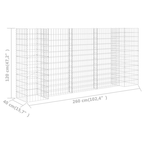 Gabionska sadilica u H-obliku od čelične žice 260 x 40 x 120 cm