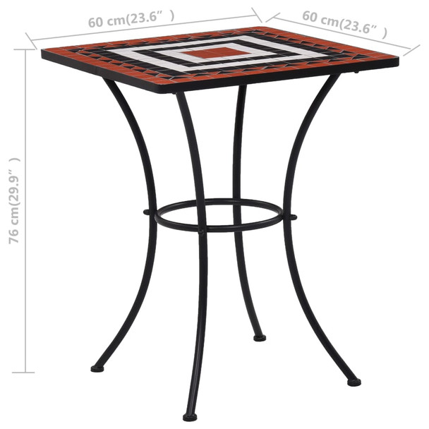 Bistro stolić s mozaikom boja cigle i bijela 60 cm keramički