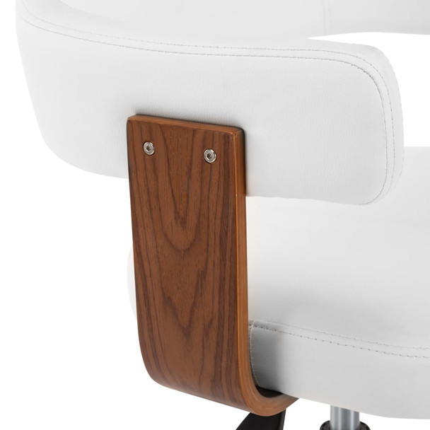 Okretna blagovaonska stolica savijeno drvo i umjetna koža bijela