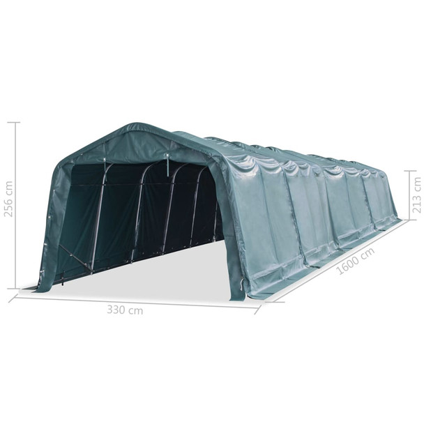 Uklonjivi šator za stoku PVC 550 g/m² 3,3 x 16 m tamnozeleni