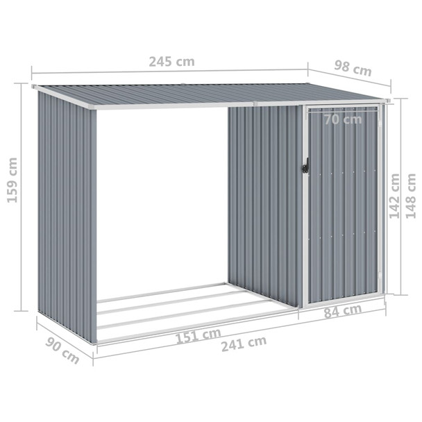 Vrtno spremište za drva sivo 245 x 98 x 159 cm pocinčani čelik