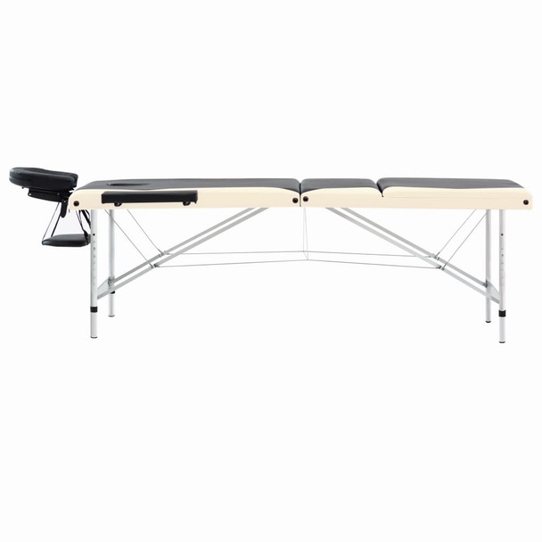 Sklopivi masažni stol s 3 zone aluminijski crno-bež