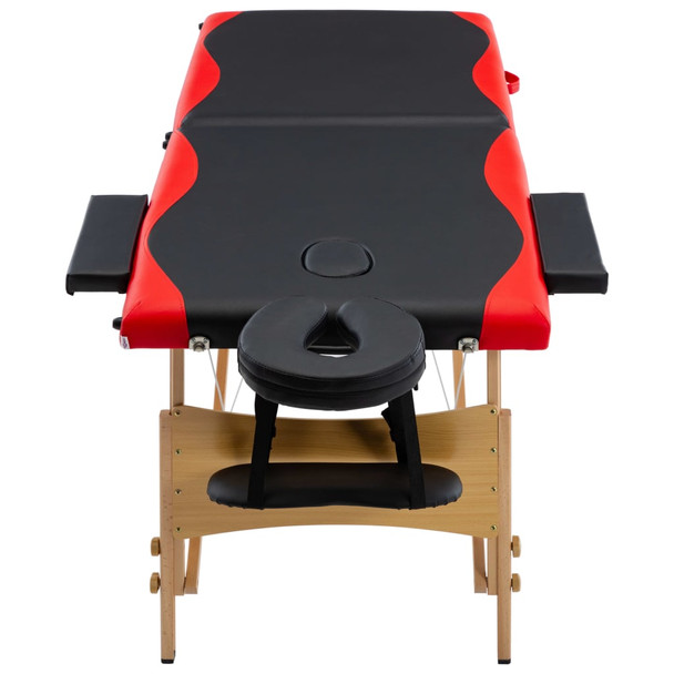 Sklopivi masažni stol s 2 zone drveni crno-crveni