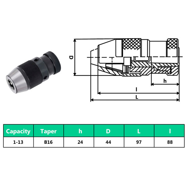 Stezna glava za svrdla MT2-B16 s rasponom stezanja 13 mm