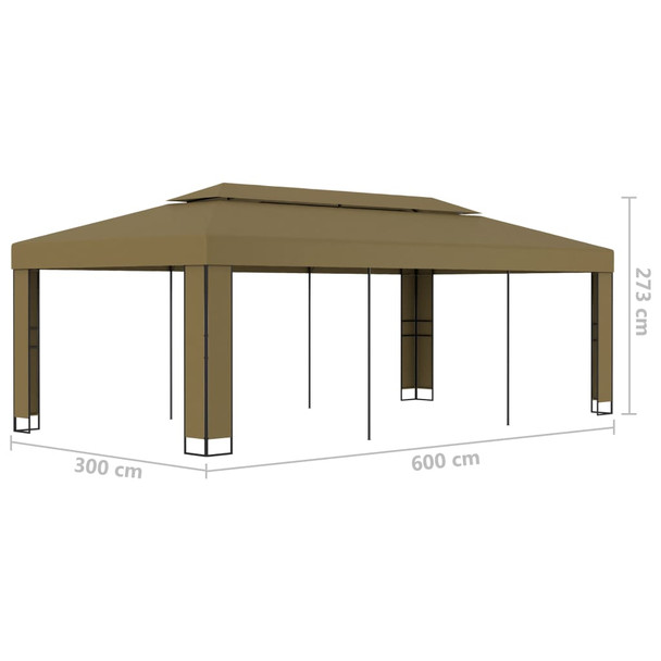 Sjenica s dvostrukim krovom 3 x 6 m smeđe-siva 180 g/m²