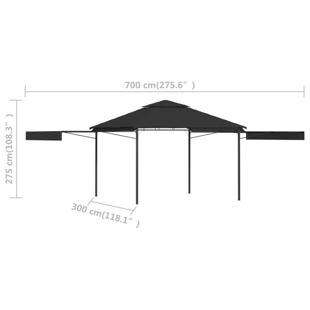 Sjenica s duplim produžnim krovom 3x3x2,75 m antracit 180g/m²