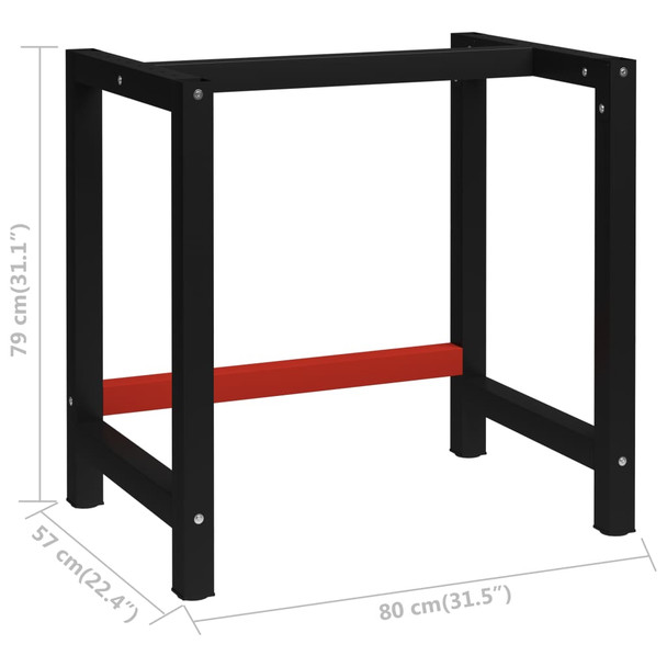 vidaXL Okvir za radni stol metalni 80 x 57 x 79 cm crno-crveni