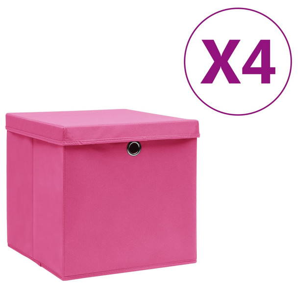 Kutije za pohranu s poklopcima 4 kom 28 x 28 x 28 cm ružičaste