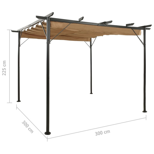 Pergola s pomičnim krovom smeđe-siva 3 x 3 m čelična 180 g/m²