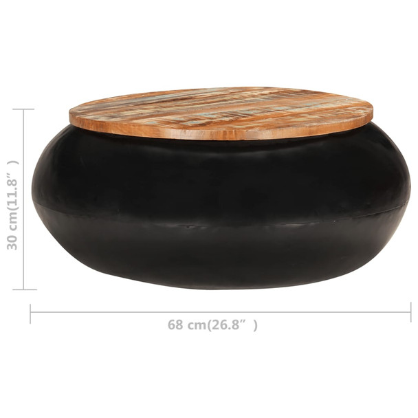 Stolić za kavu crni 68x68x30 cm od masivnog obnovljenog drva