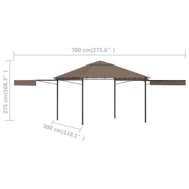 Sjenica s duplim produžnim krovom 3x3x2,75 m smeđe-siva 180g/m²