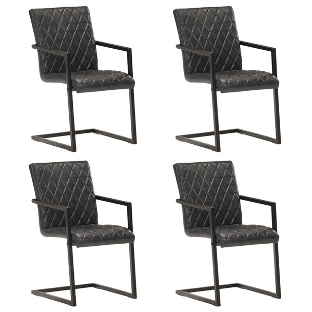 Konzolne blagovaonske stolice od prave kože 4 kom crne