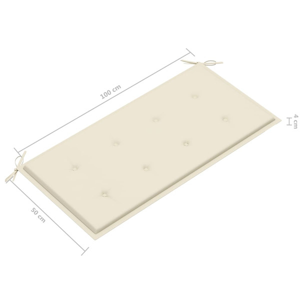 Vrtna klupa s krem jastukom 112 cm od masivne tikovine
