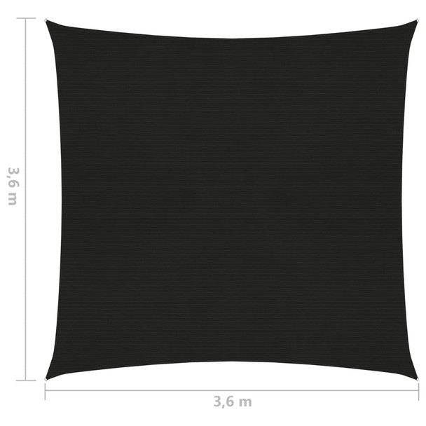 Jedro za zaštitu od sunca 160 g/m² crno 3,6 x 3,6 m HDPE