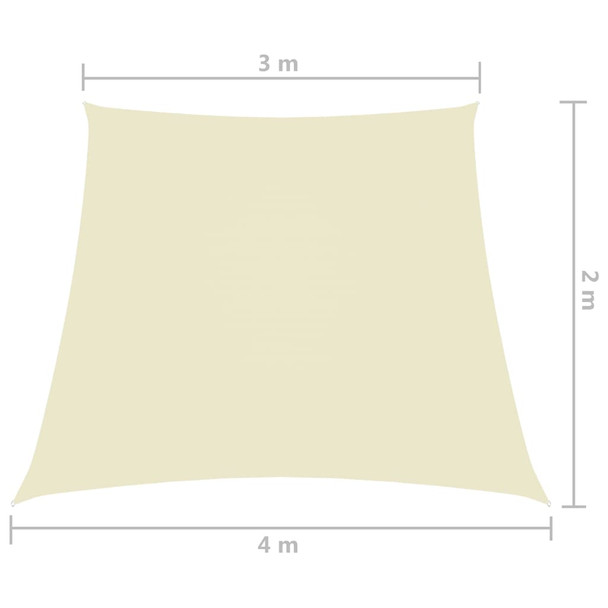 Jedro za zaštitu od sunca od tkanine trapezno 3/4 x 2 m krem