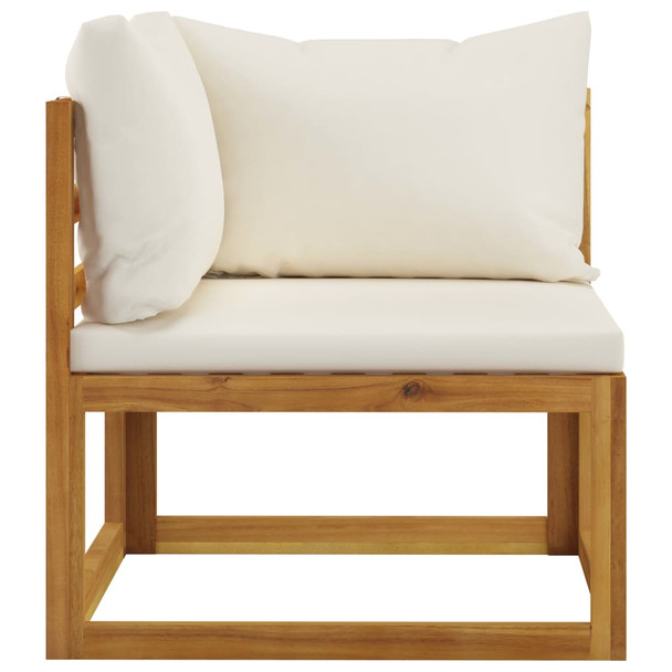 Modularna kutna sofa i krem bijeli jastuci bagremovo drvo