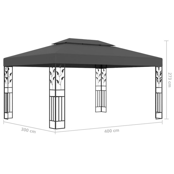 Sjenica s dva krova i LED svjetlosnim trakama 3 x 4 m antracit