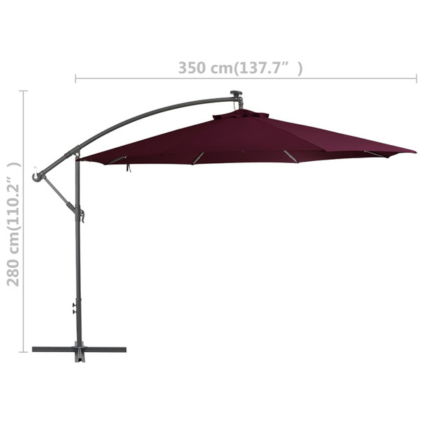 Konzolni suncobran s LED svjetlima 350 cm bordo