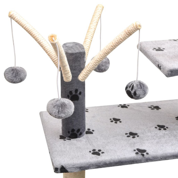 Penjalica Grebalica za Mačke sa Stupovima od Sisala 125 cm Siva s Otiskom Šapa