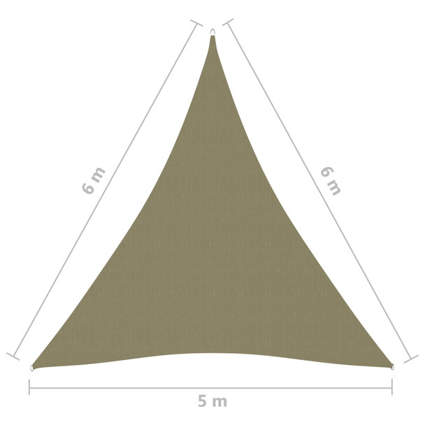 Jedro za zaštitu od sunca od tkanine trokutasto 5 x 6 x 6 m bež