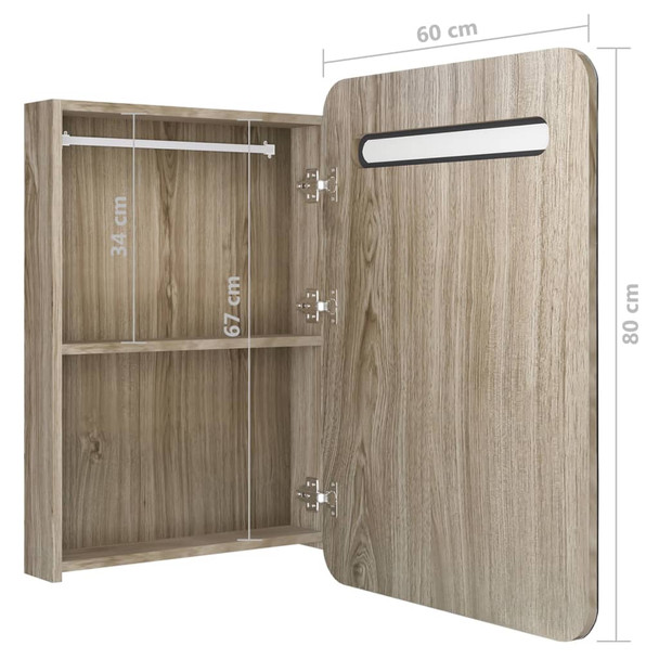 LED kupaonski ormarić s ogledalom boja hrasta 60 x 11 x 80 cm