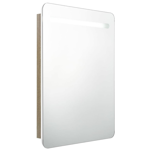 LED kupaonski ormarić s ogledalom bijeli/hrast 60 x 11 x 80 cm