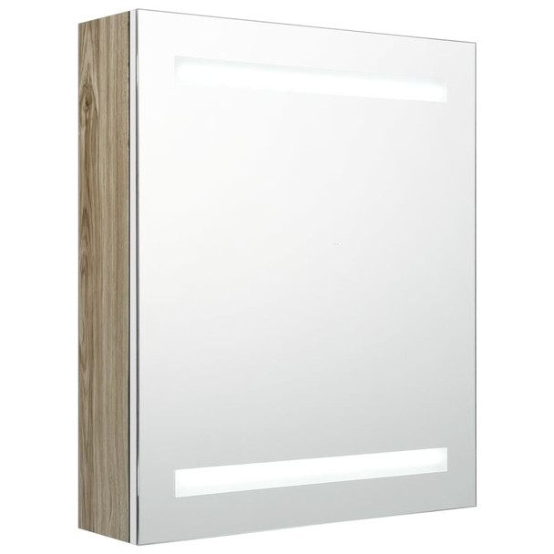 LED kupaonski ormarić s ogledalom bijeli/hrast 50 x 14 x 60 cm