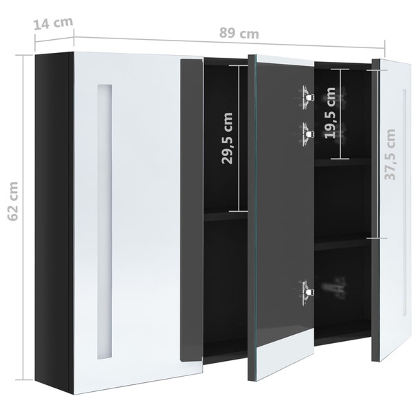 LED kupaonski ormarić s ogledalom 89 x 14 x 62 cm sjajni crni