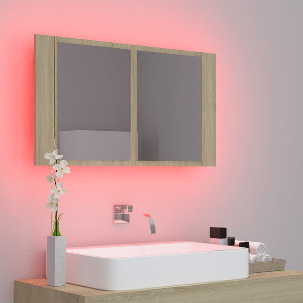 LED kupaonski ormarić s ogledalom boja hrasta 80 x 12 x 45 cm