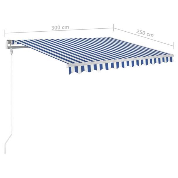 Automatska tenda na uvlačenje sa stupovima 3x2,5 m plavo-bijela
