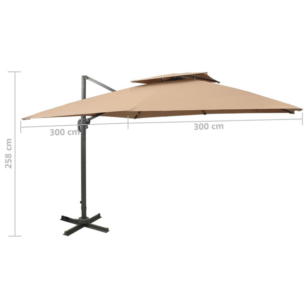 Konzolni suncobran s dvostrukim vrhom 300 x 300 cm smeđe-sivi