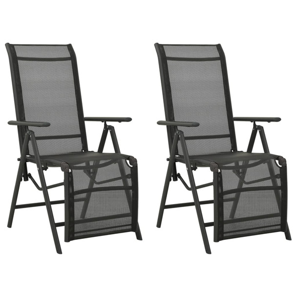 Nagibne vrtne stolice 2 kom od tekstilena i aluminija crne