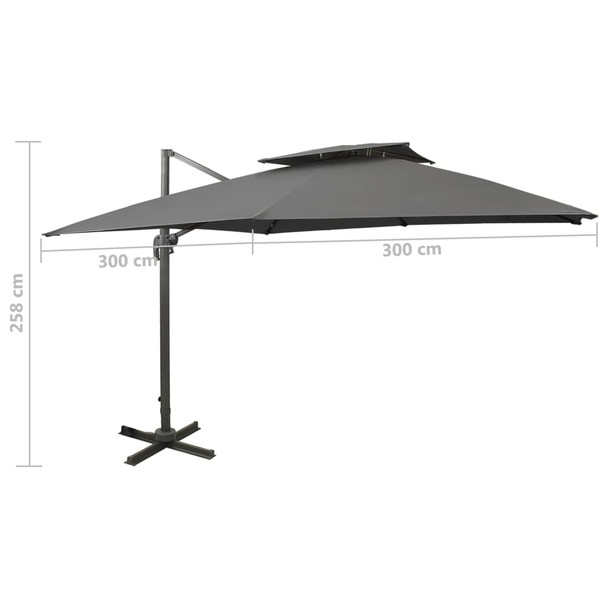 Konzolni suncobran s dvostrukim vrhom 300 x 300 cm antracit