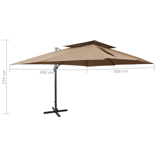 Konzolni suncobran s dvostrukim vrhom 400 x 300 cm smeđe-sivi