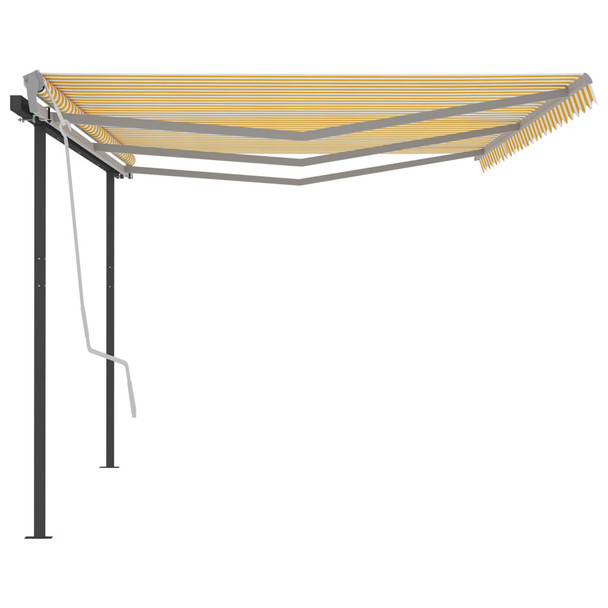 Automatska tenda na uvlačenje sa stupovima 6x3,5 m žuto-bijela
