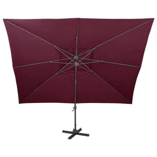 Konzolni suncobran s dvostrukim vrhom 400 x 300 cm bordo