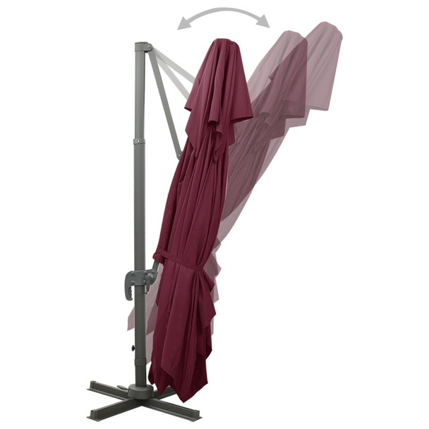 Konzolni suncobran s dvostrukim vrhom 400 x 300 cm bordo
