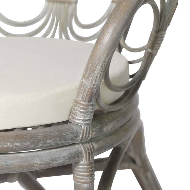 Blagovaonska stolica s jastukom siva prirodni ratan i platno