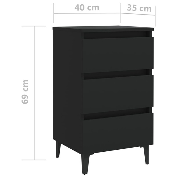805908 Bed Cabinet with Metal Legs 2 pcs Black 40x35x69 cm