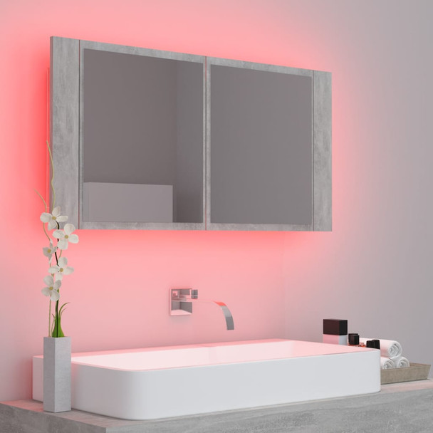 LED kupaonski ormarić s ogledalom siva boja betona 90x12x45 cm