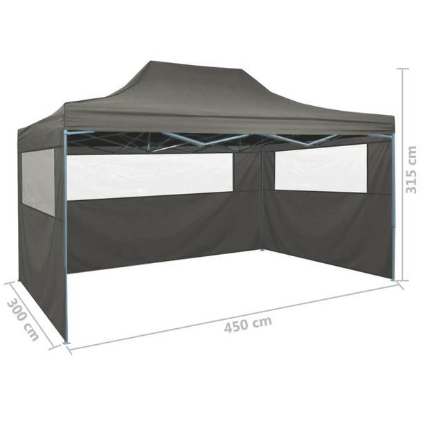 Sklopivi šator s 3 zida 3 x 4,5 m antracit