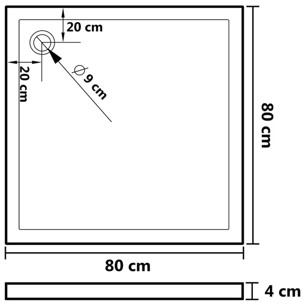 Četvrtasta tuš-kada ABS crna 80 x 80 cm